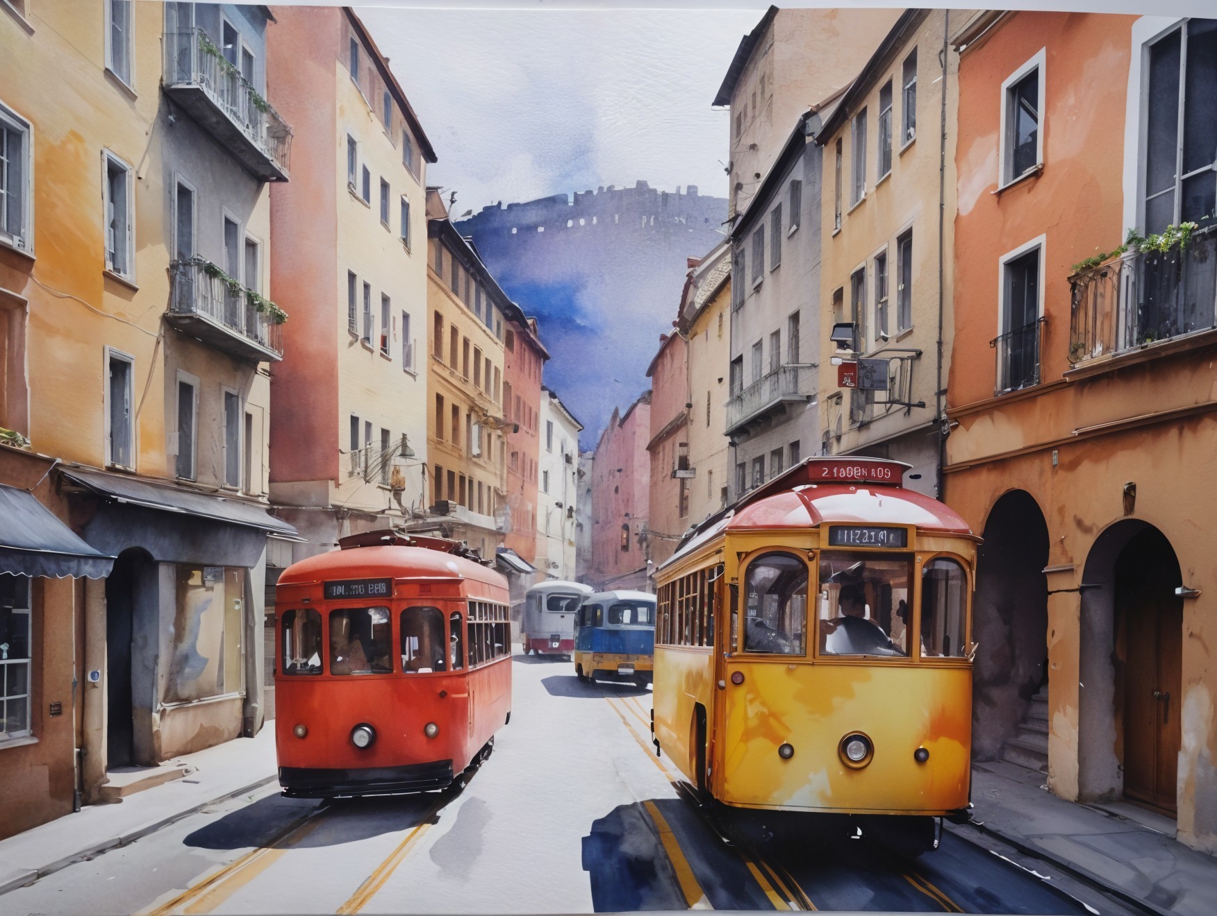 Charming Trams in a Colorful City Scene