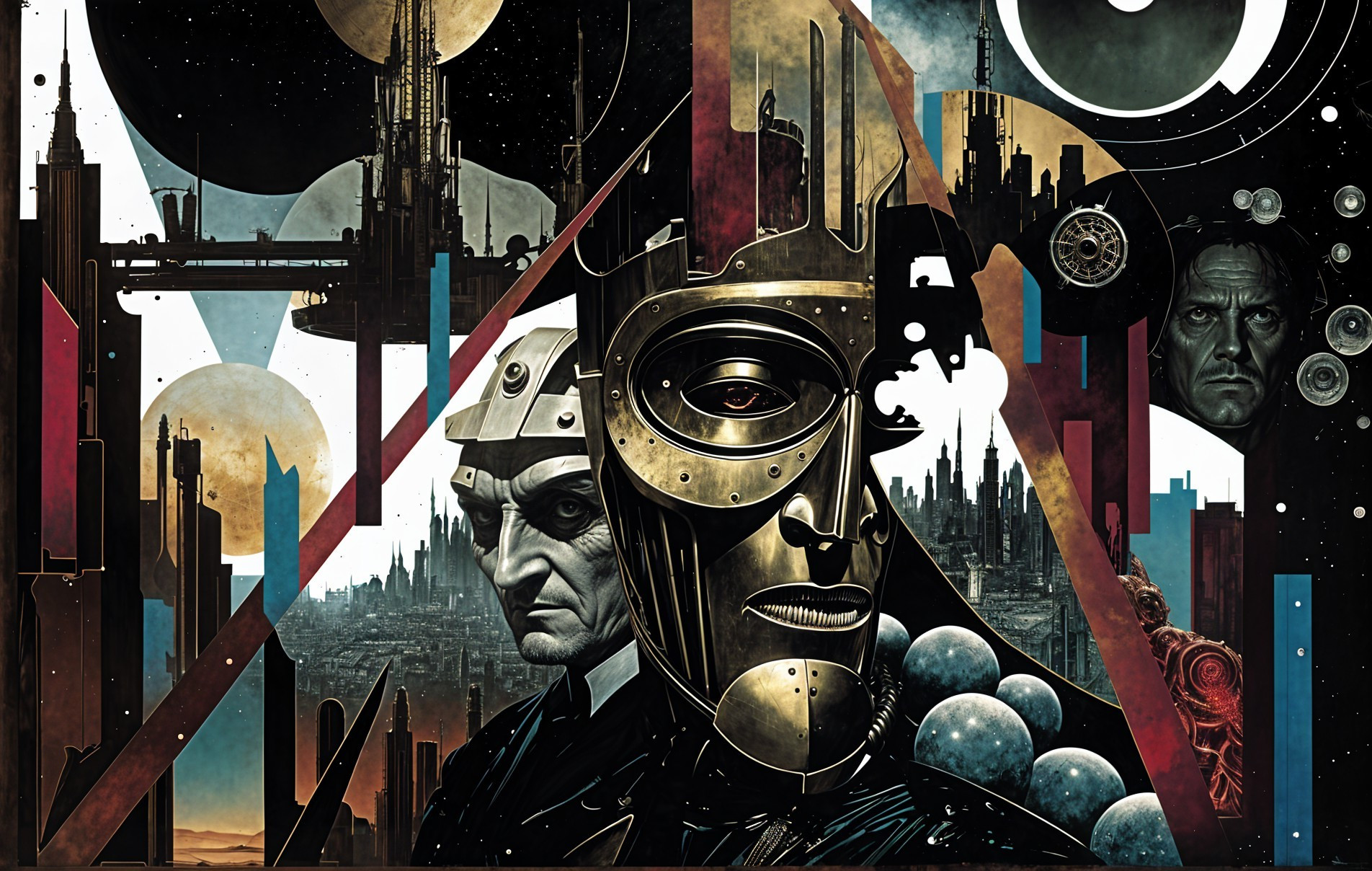 Futuristic Cityscapes with Humanoid Robot and Geometry