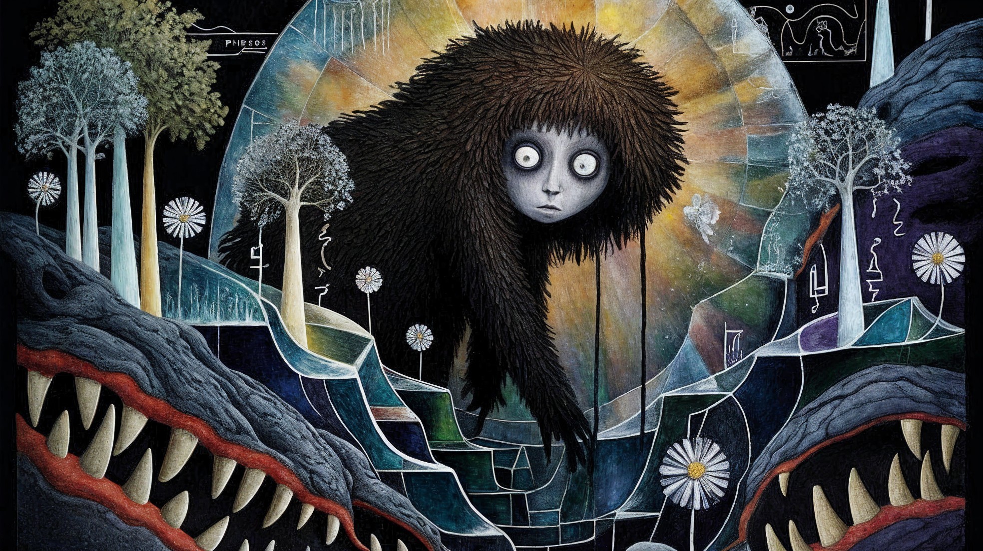 Surreal Illustration of a Shadowy Figure in Dreamscape