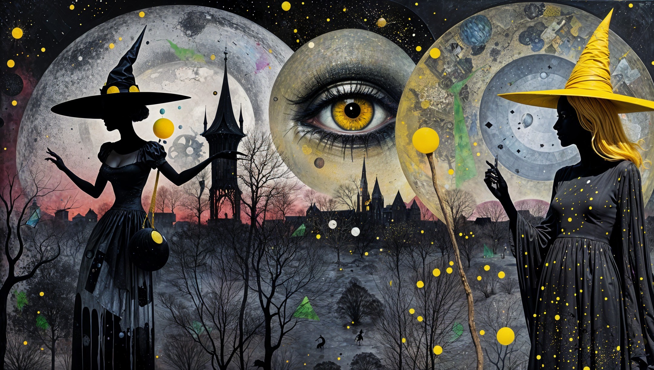 Silhouetted Witches in a Fantastical Landscape