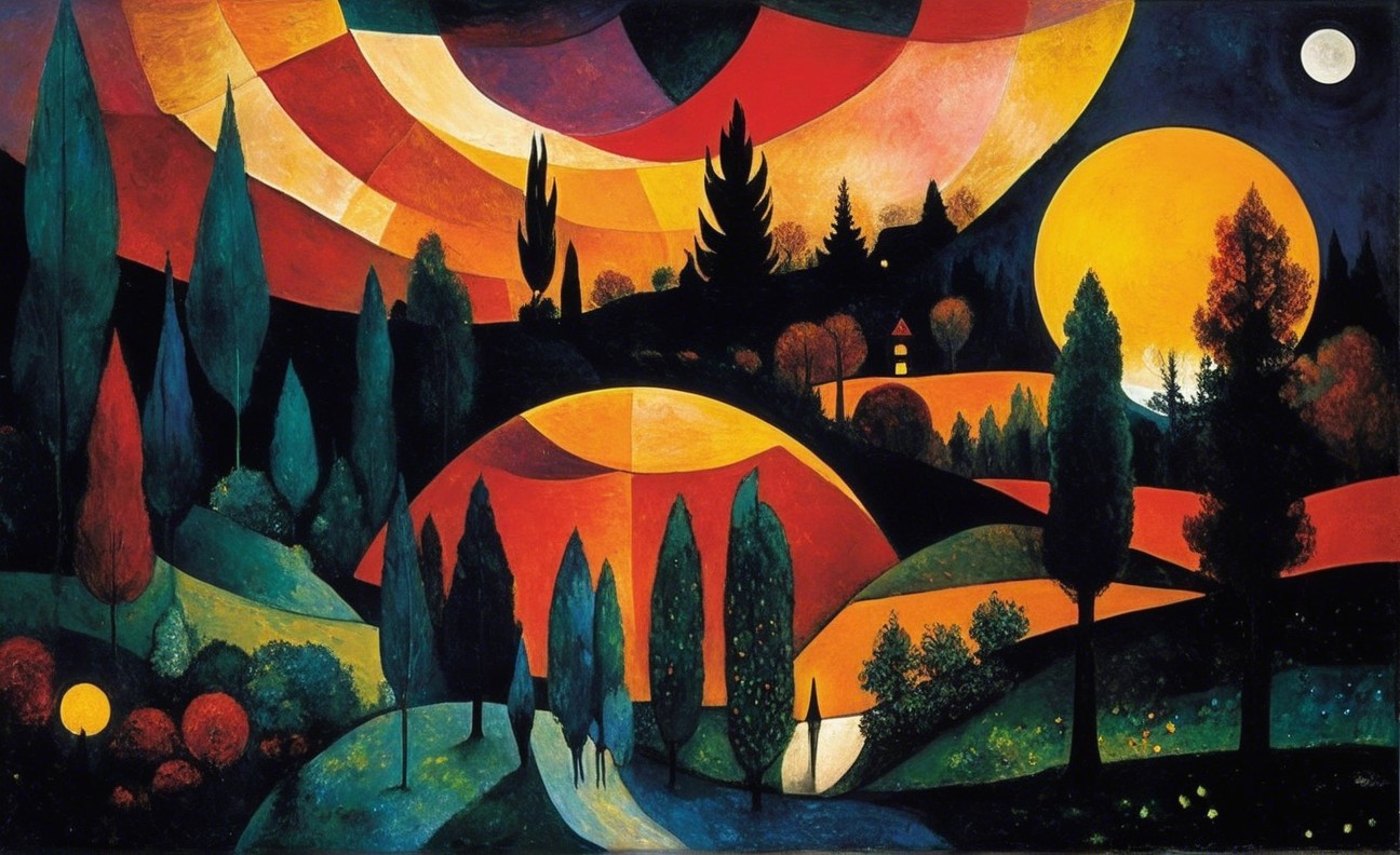 Vibrant Abstract Landscape with Bold Colors and Shapes