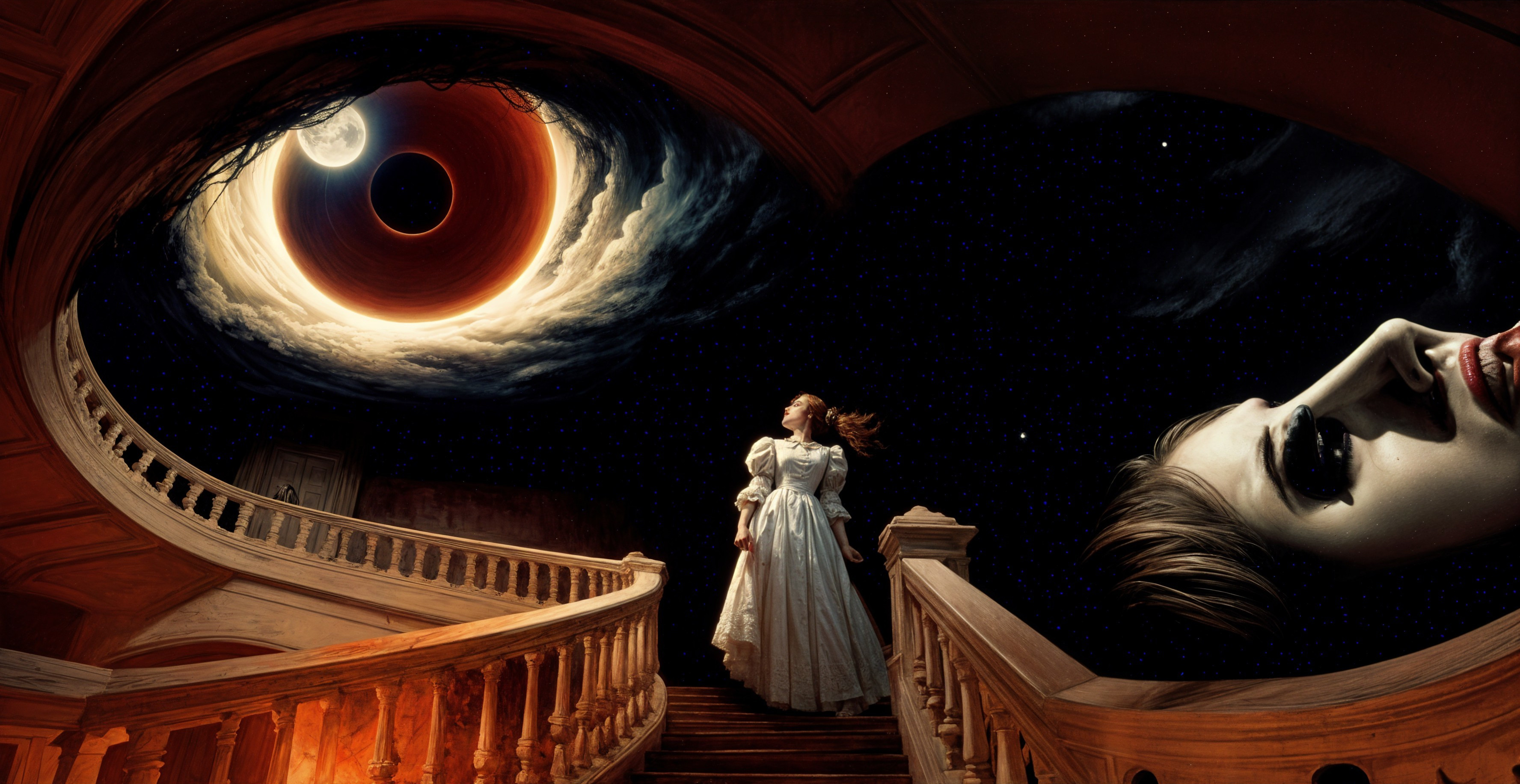 Surreal Grand Staircase with Cosmic Elements