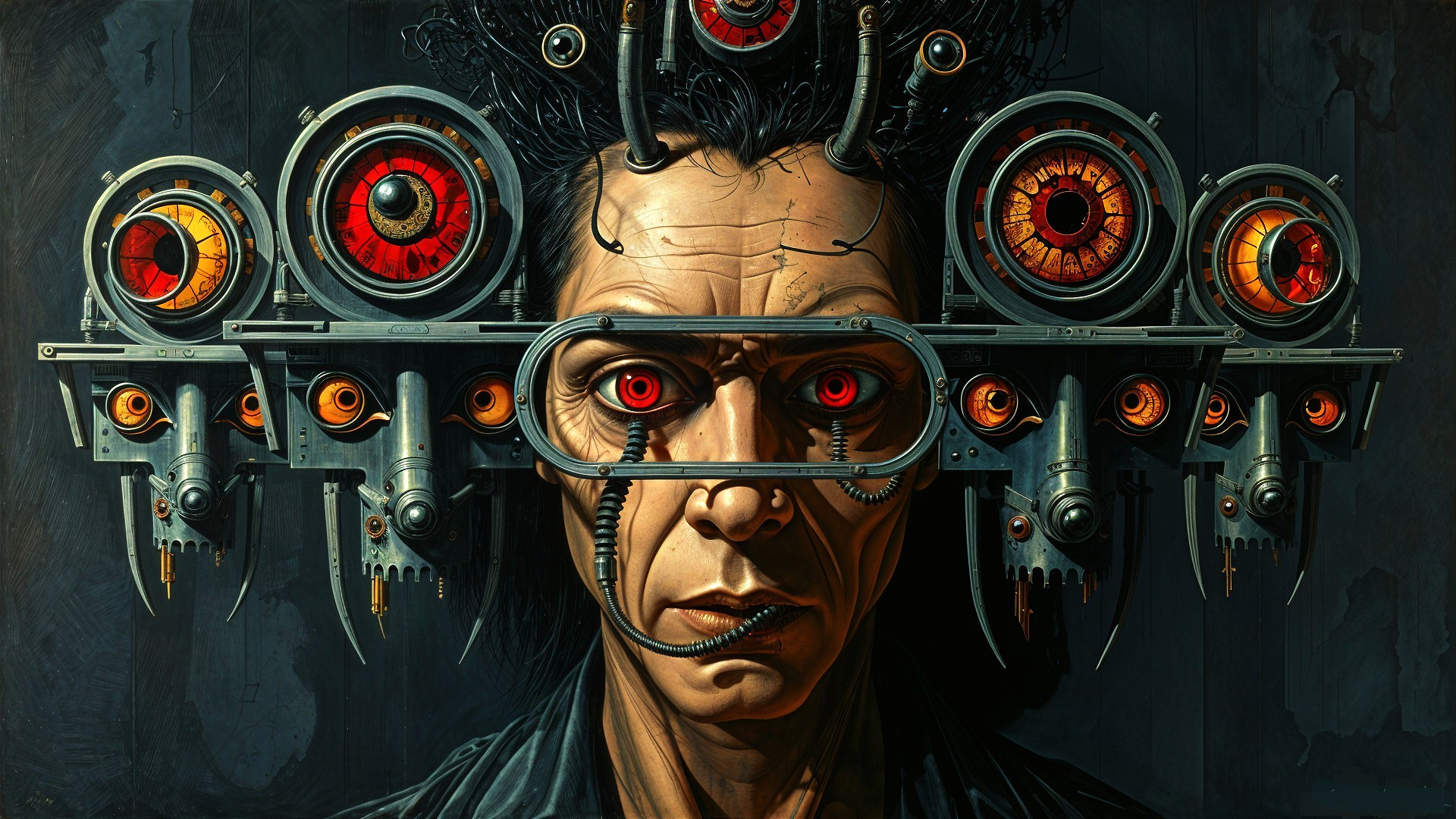 Surreal Cyberpunk Portrait of a Man with Apparatus