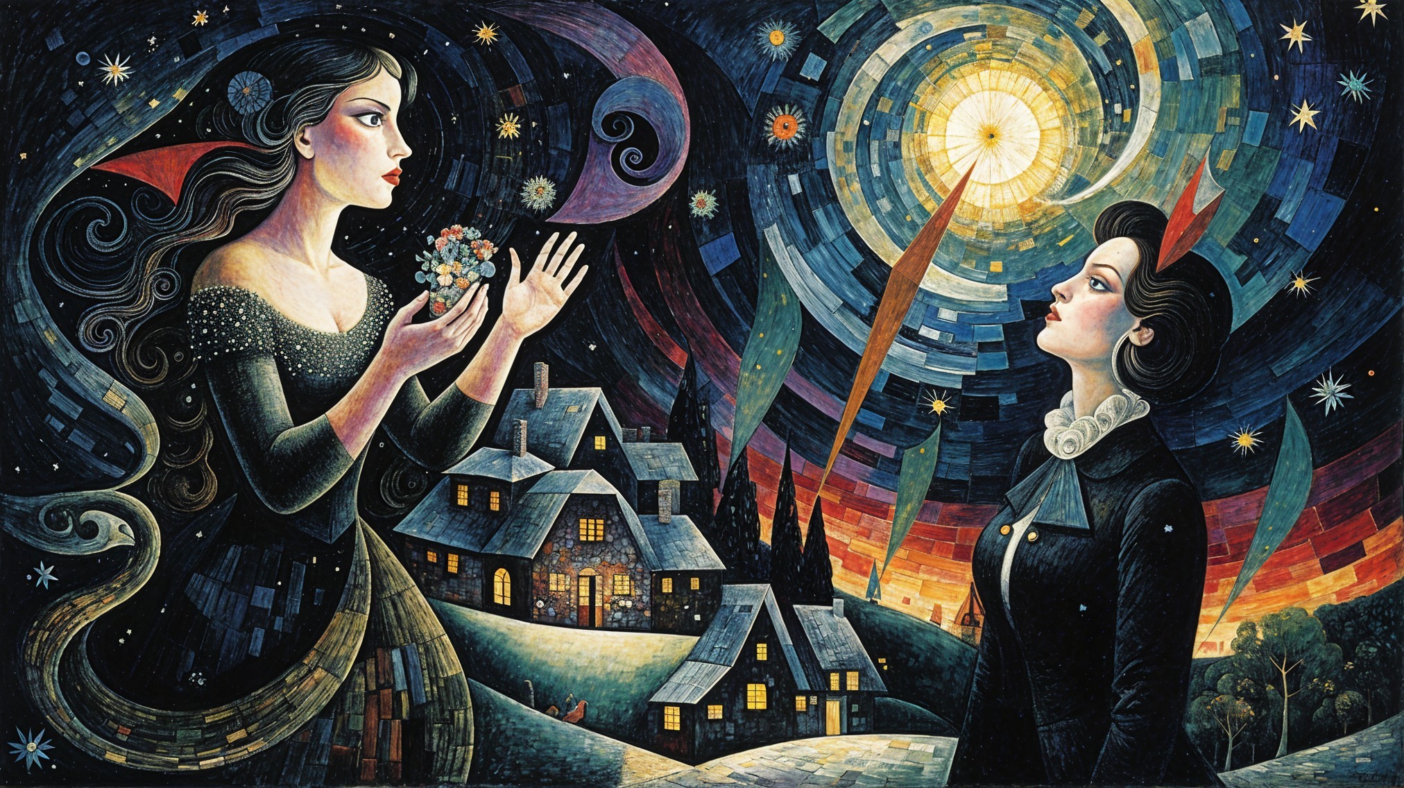 Surreal Nighttime Landscape with Mystical Exchange