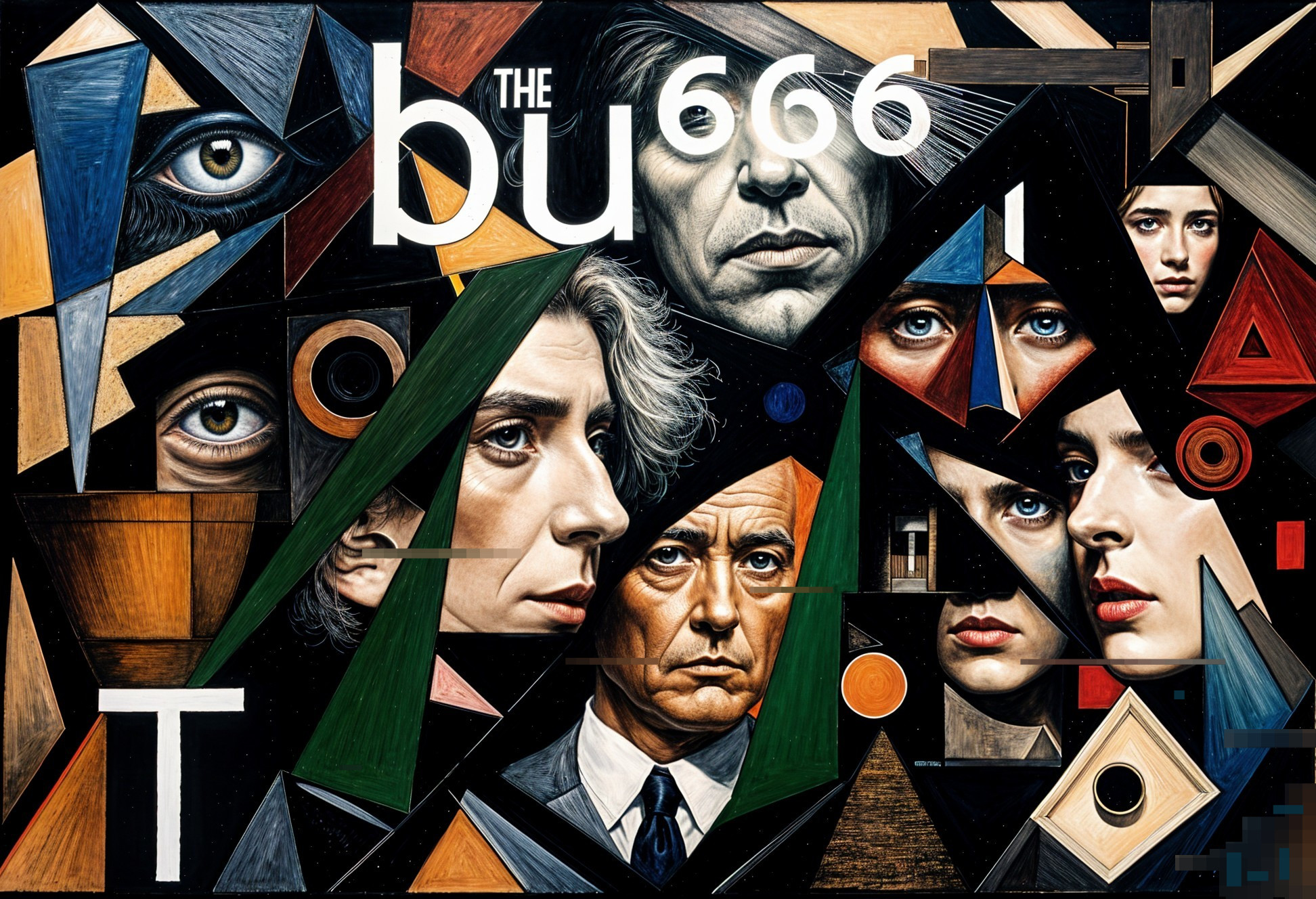 Abstract Collage of Faces and Geometric Shapes