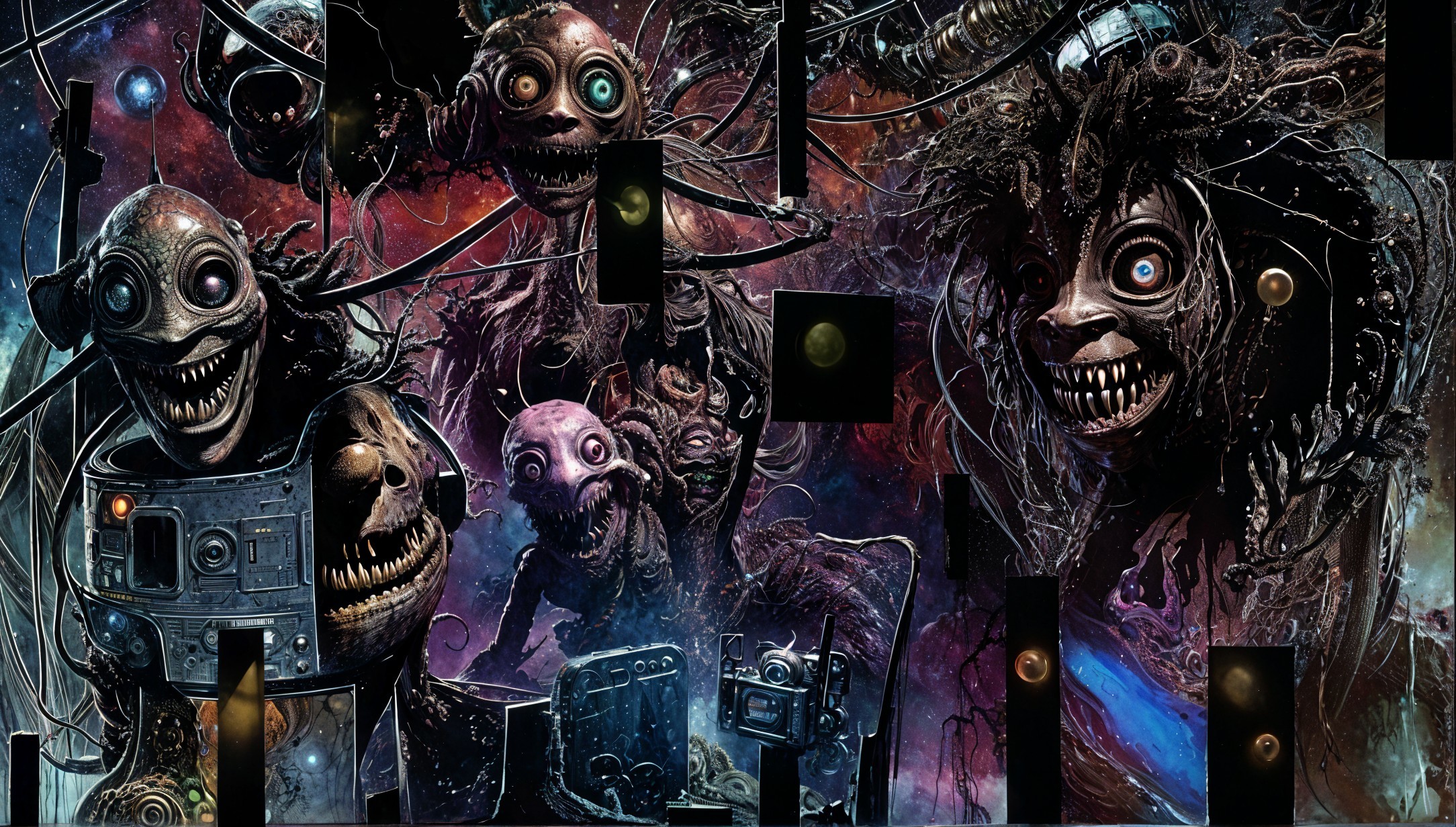 Surreal Cosmic Scene with Grotesque Humanoid Figures