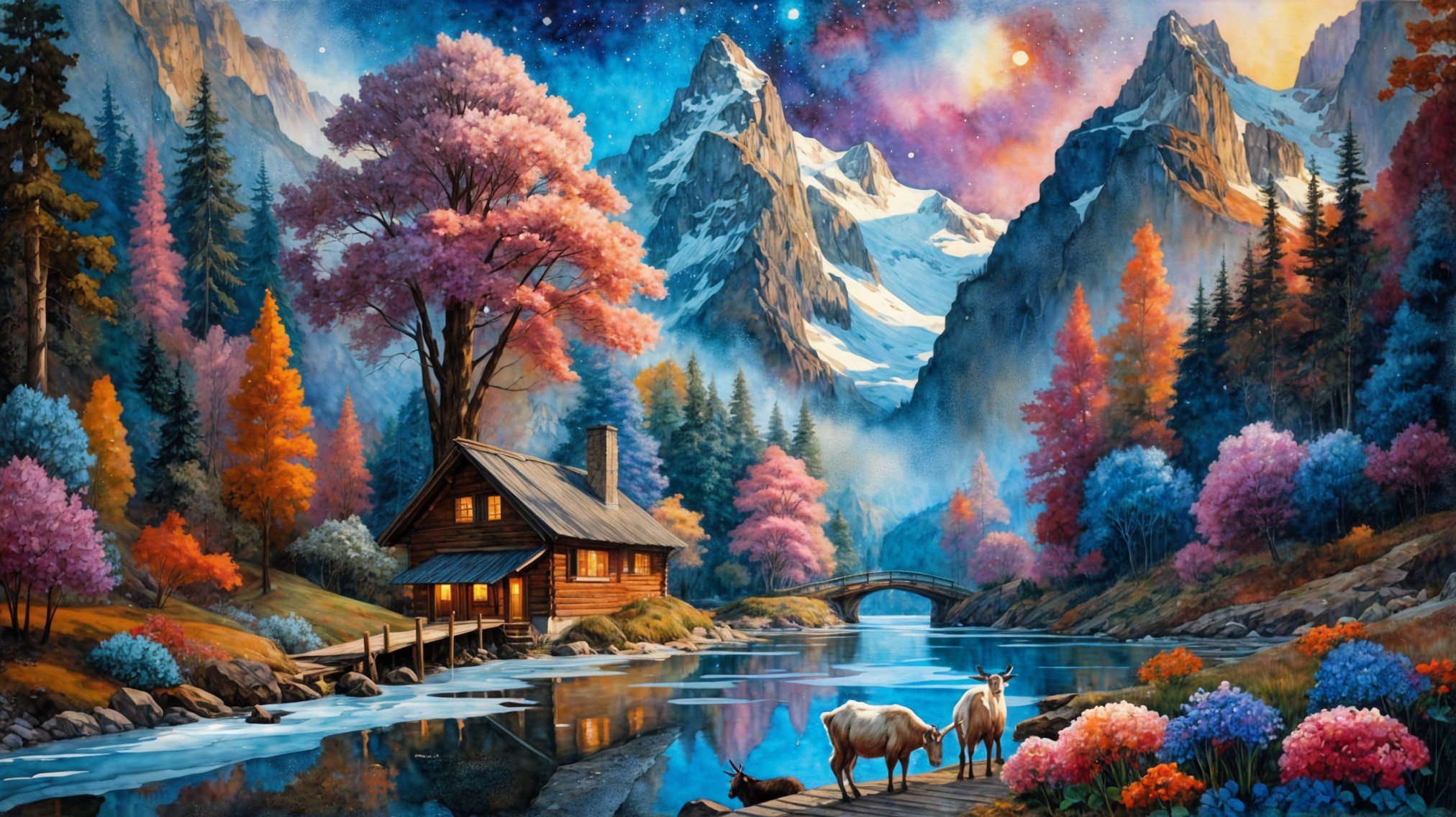 Cozy Cabin by Tranquil River in Autumn Landscape