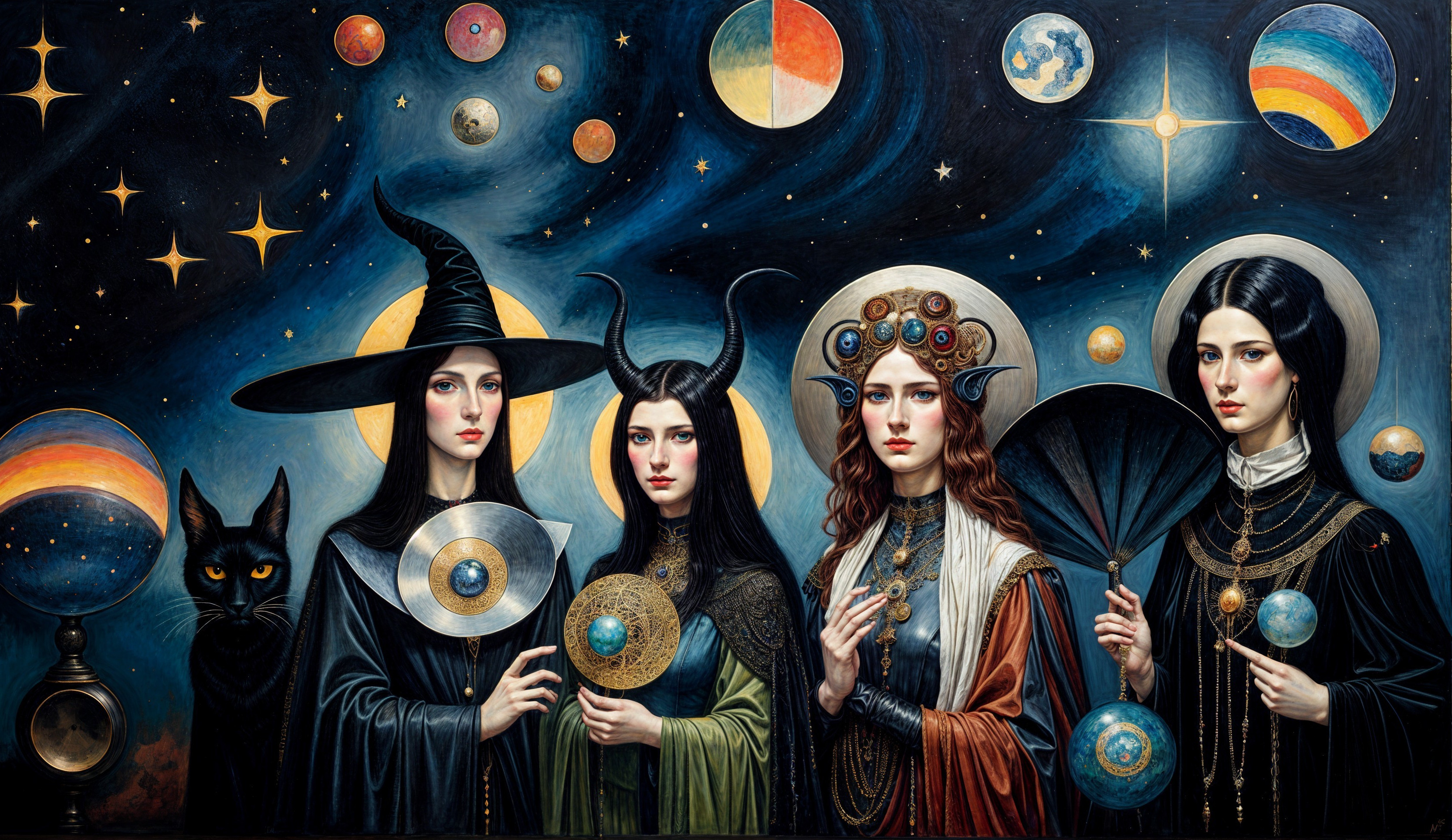 Mystical Women in Celestial Themed Artwork