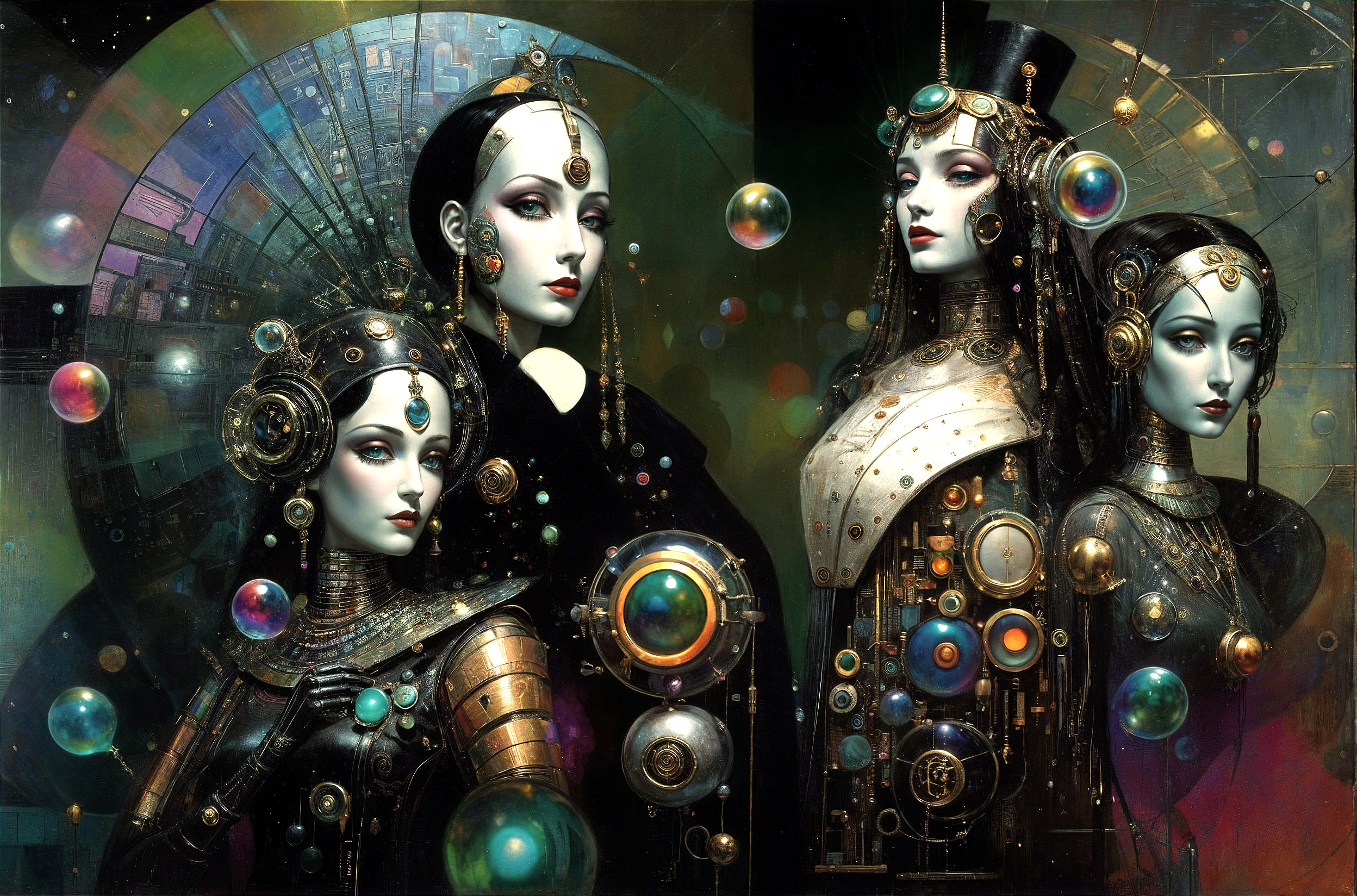 Humanoid Figures in Steampunk-Inspired Attire