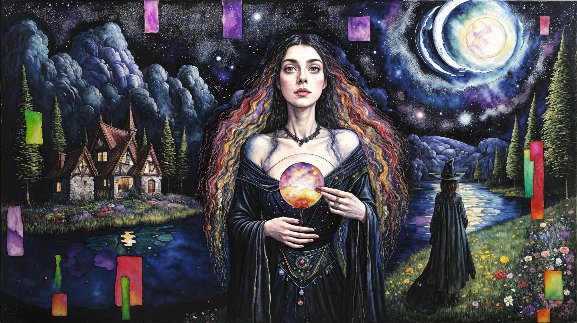 Mystical Landscape with Woman and Glowing Orb