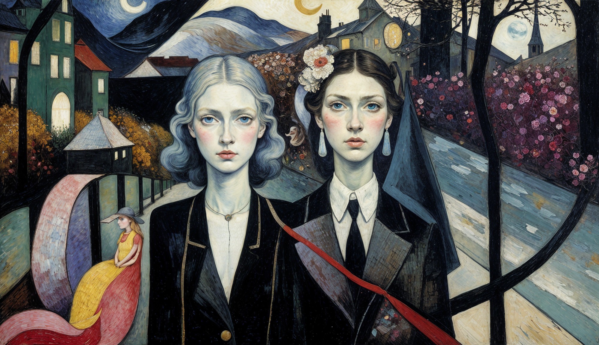 Somber Young Women in Surreal Landscape Art