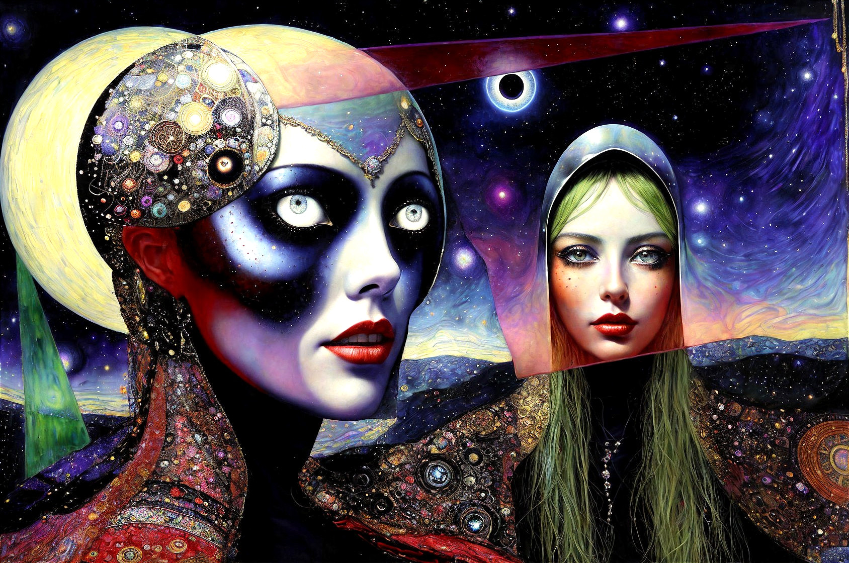 Otherworldly Figures in Cosmic Dreamlike Artwork