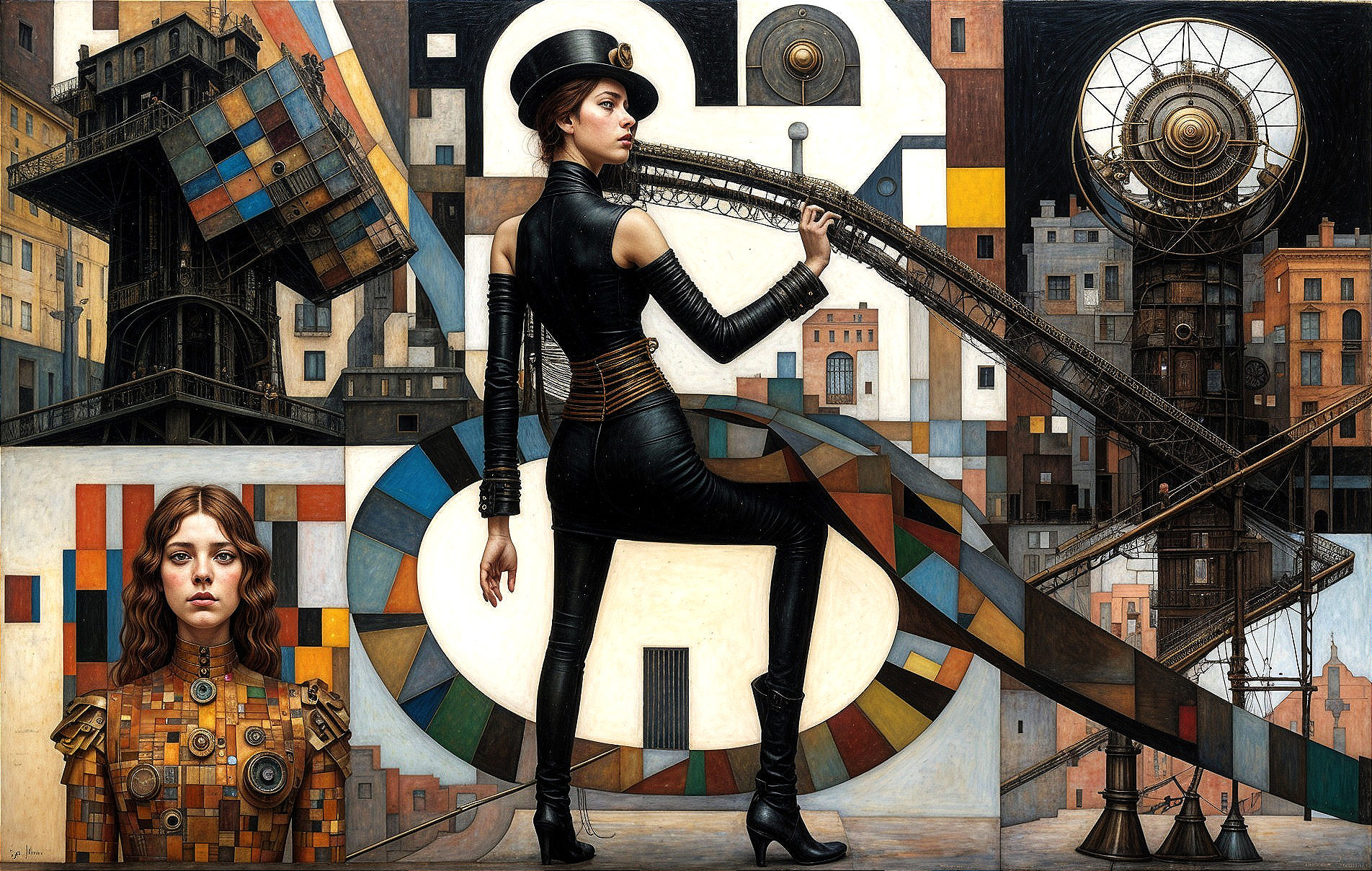 Futuristic Woman in Surreal Geometric Landscape