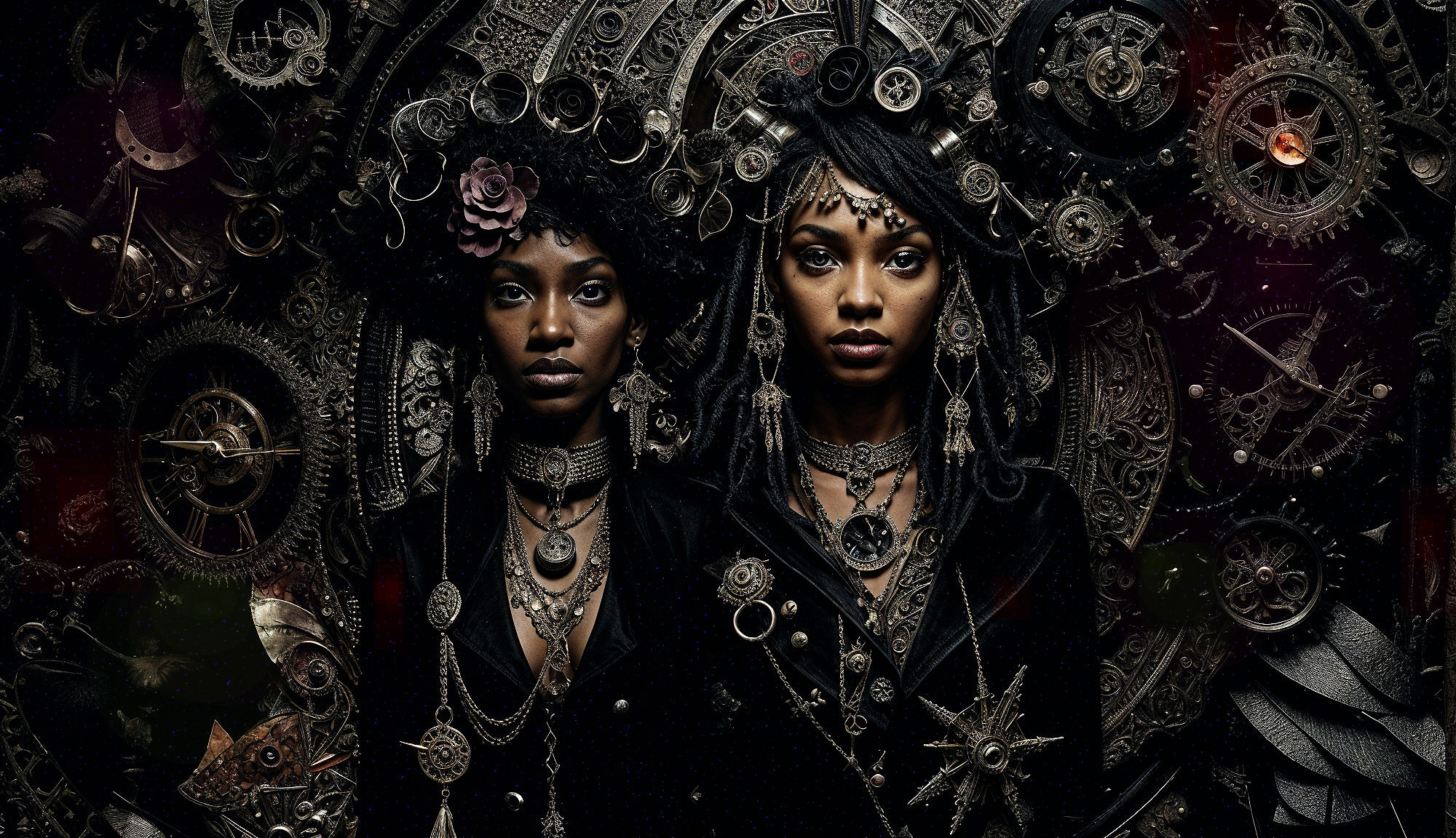 Steampunk Women in Intricate Gears and Jewelry