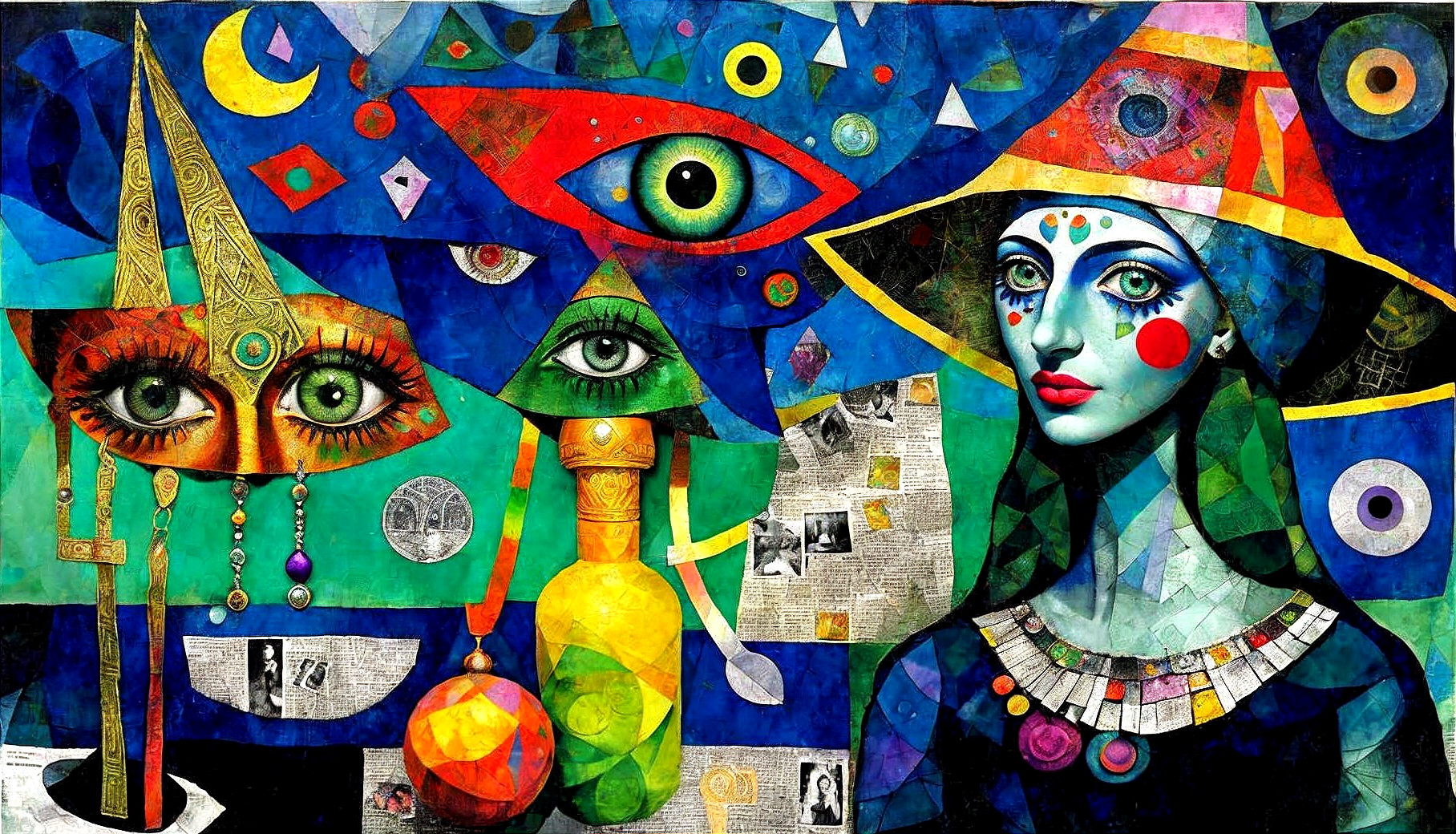 Abstract Artwork of a Mysterious Woman with Geometric Shapes