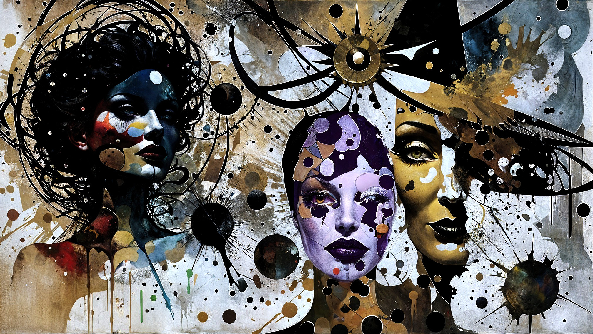 Abstract Composition of Three Stylized Female Faces