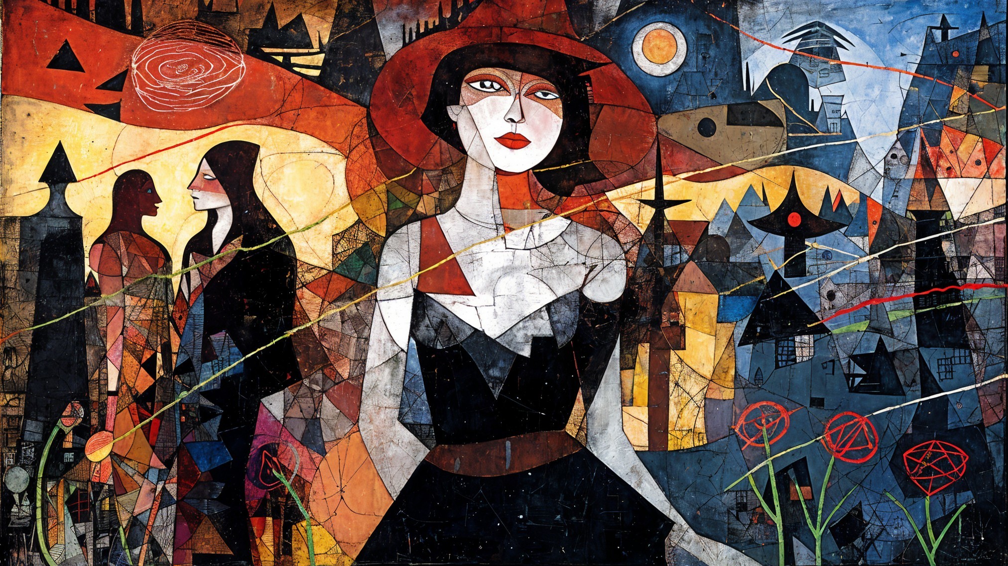 Abstract Artwork with Bold Colors and Geometric Shapes