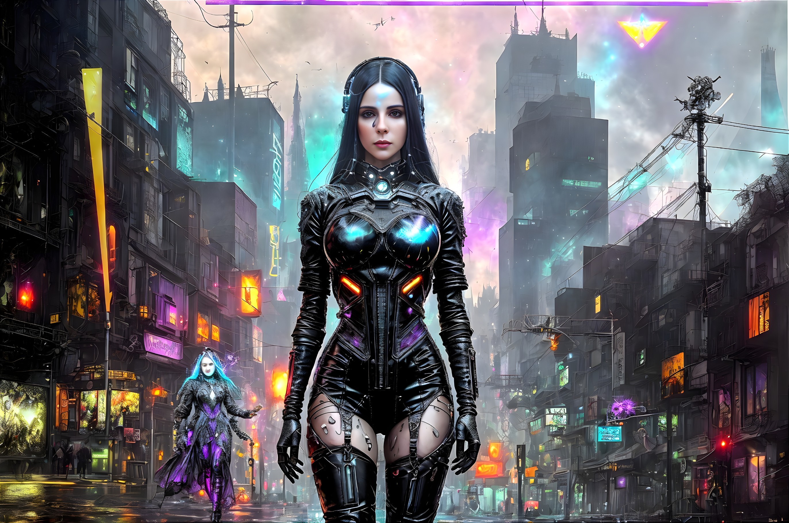 Futuristic Cyberpunk Urban Landscape with Neon Lights