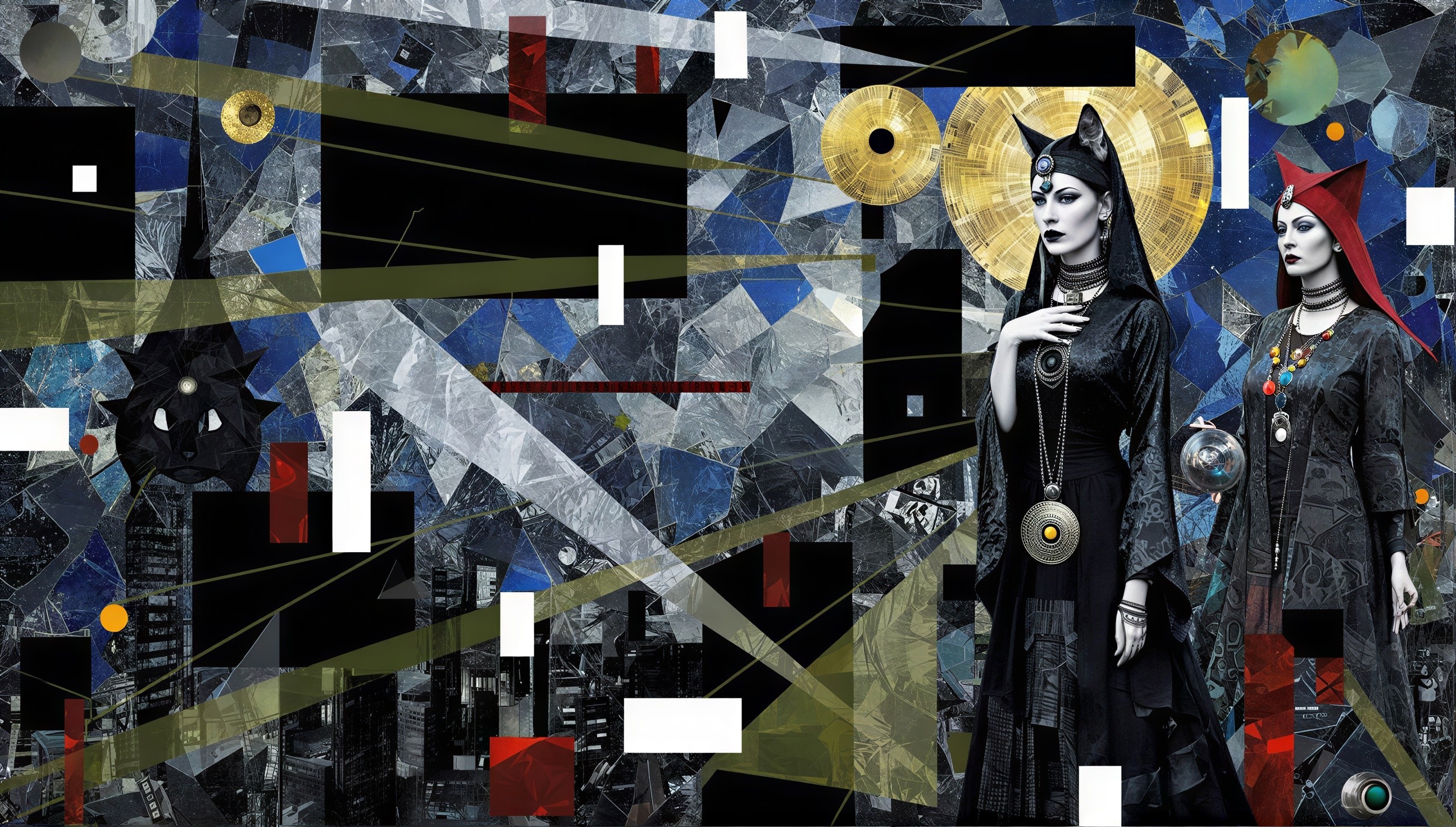 Abstract Painting of Two Women in Dark Attire