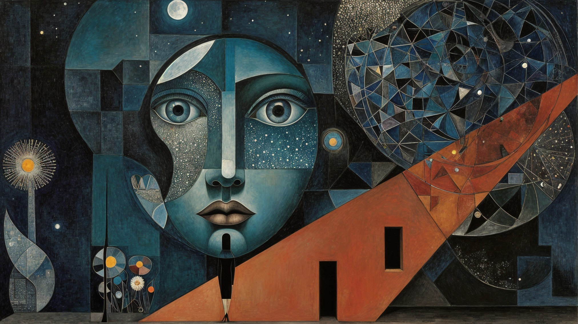 Abstract Composition with Stylized Face and Geometric Elements