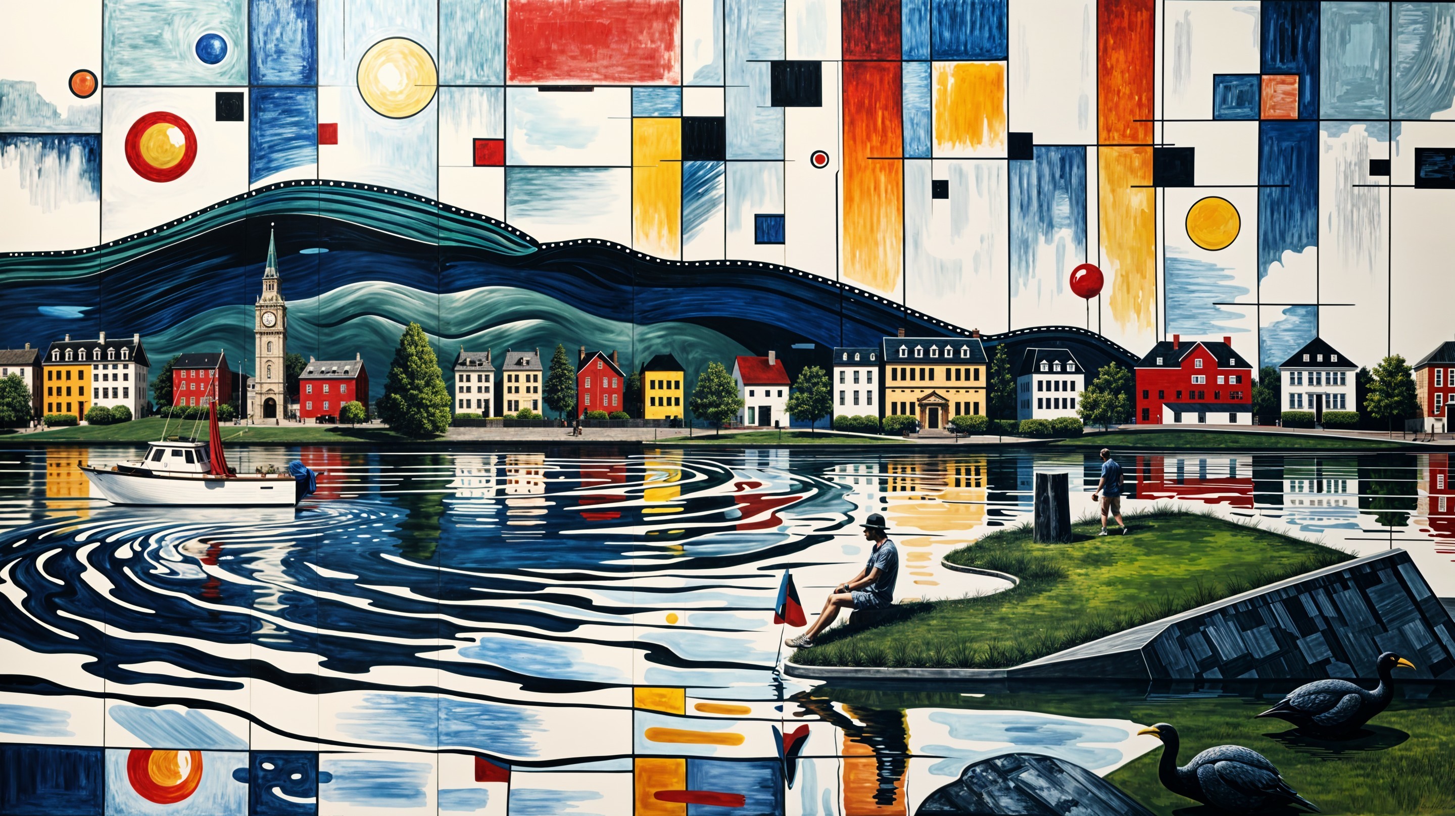 Vibrant Mural of a Serene Lakeside Scene