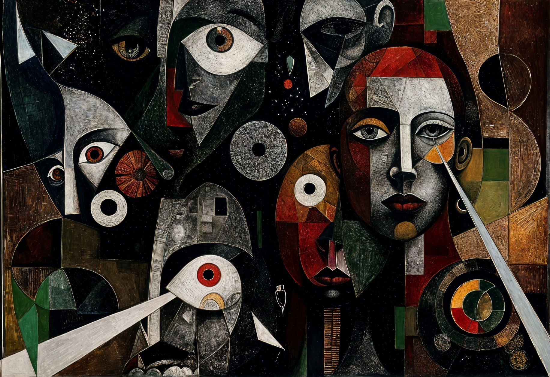 Abstract Composition of Interwoven Faces and Shapes