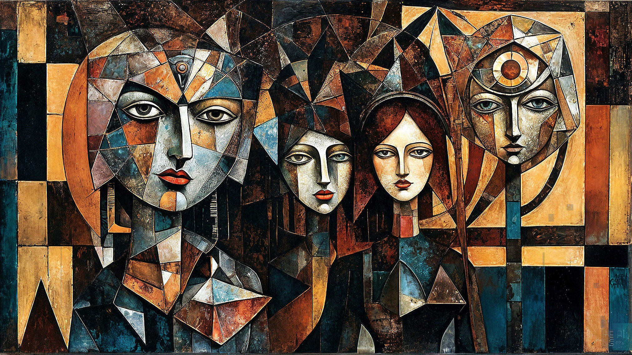 Stylized Female Figures with Geometric Patterns