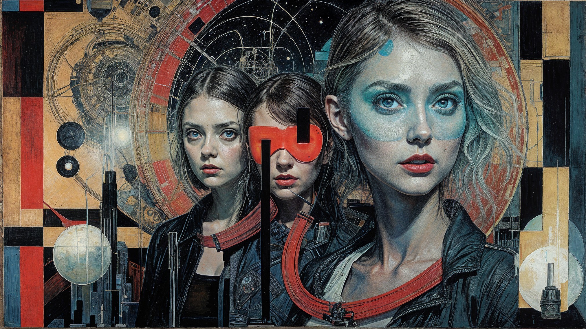 Intertwined Portraits of a Woman with Sci-Fi Elements