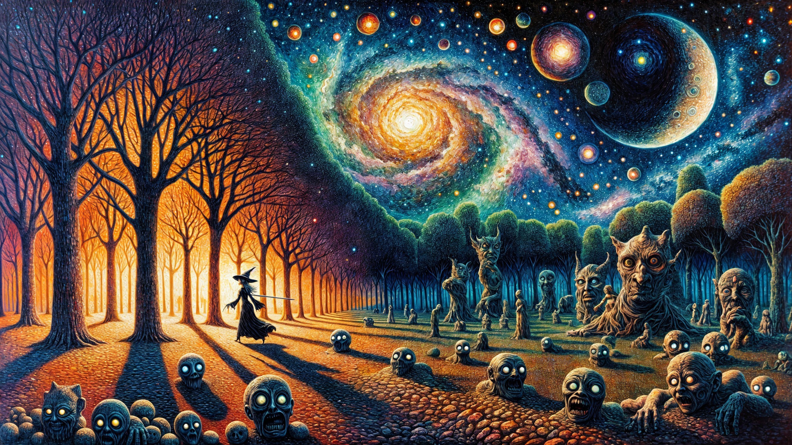 Surreal Landscape of Dark Forest and Cosmic Scene
