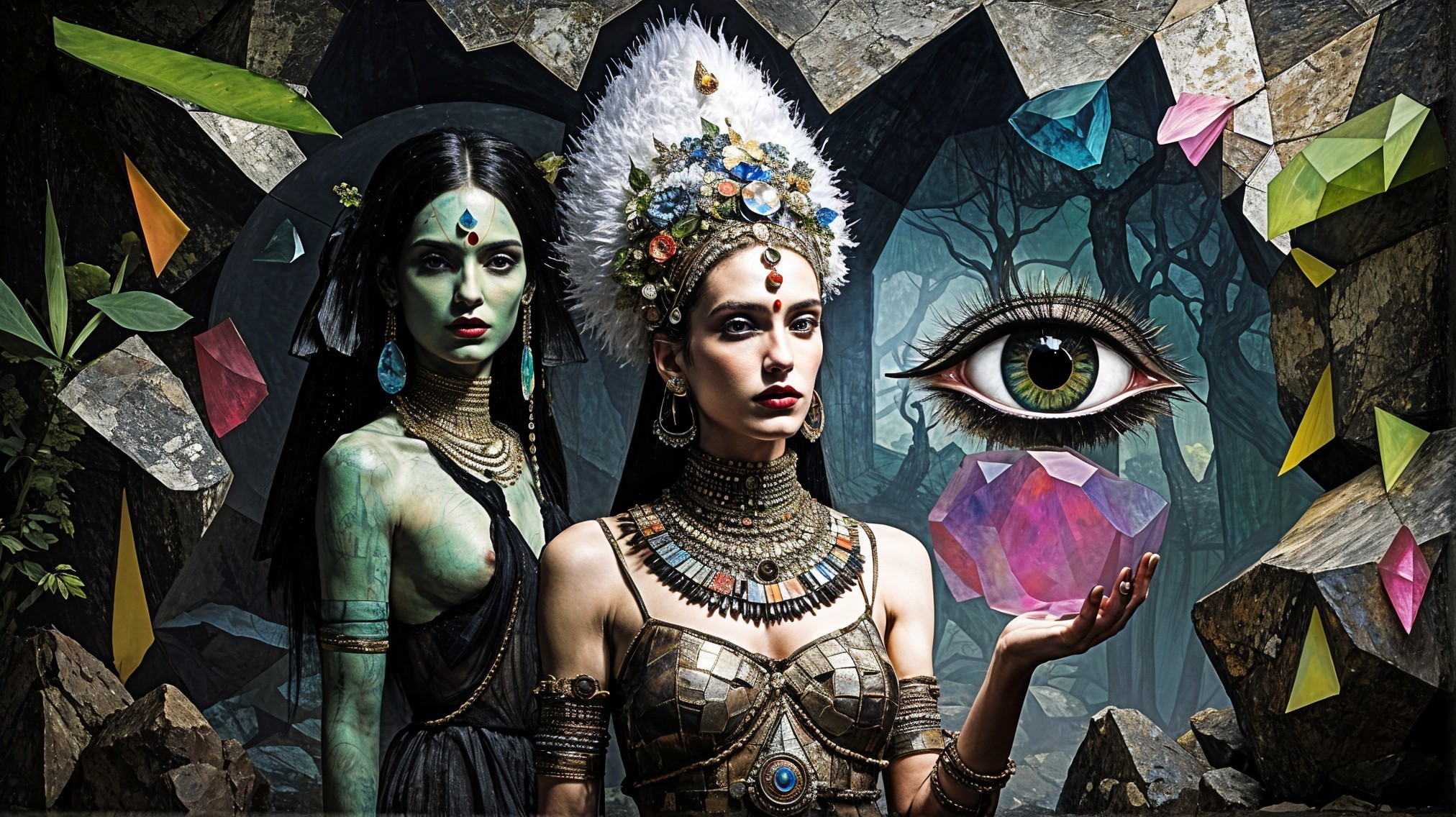 Mystical Scene with Two Figures and Surreal Elements