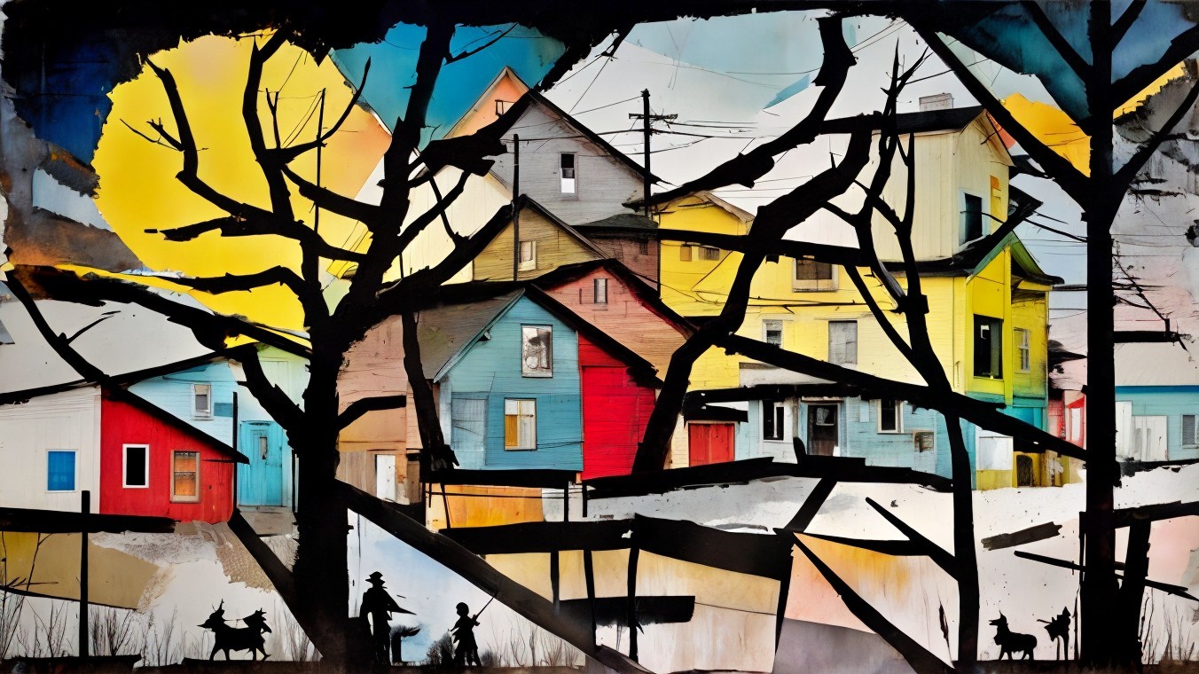 Vibrant Landscape with Colorful Houses and Figures