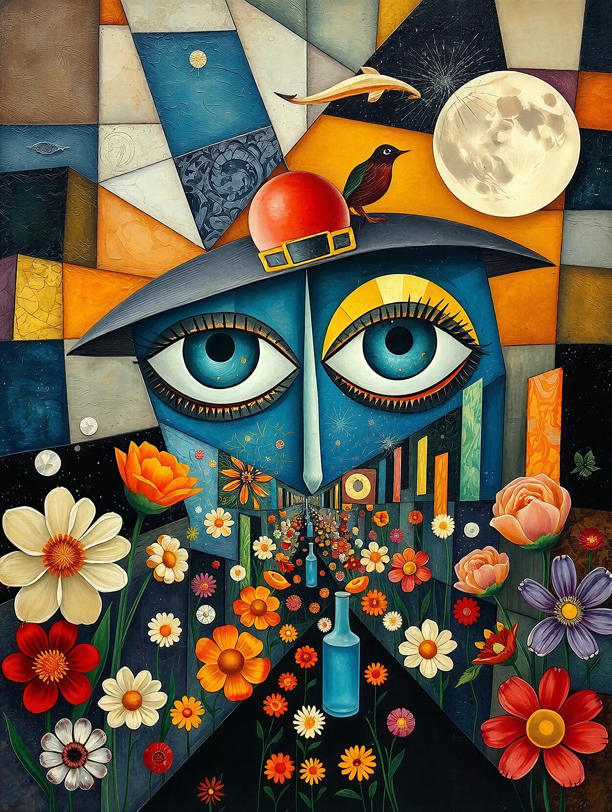 Cubism and Surrealism Inspired Vibrant Mask Painting
