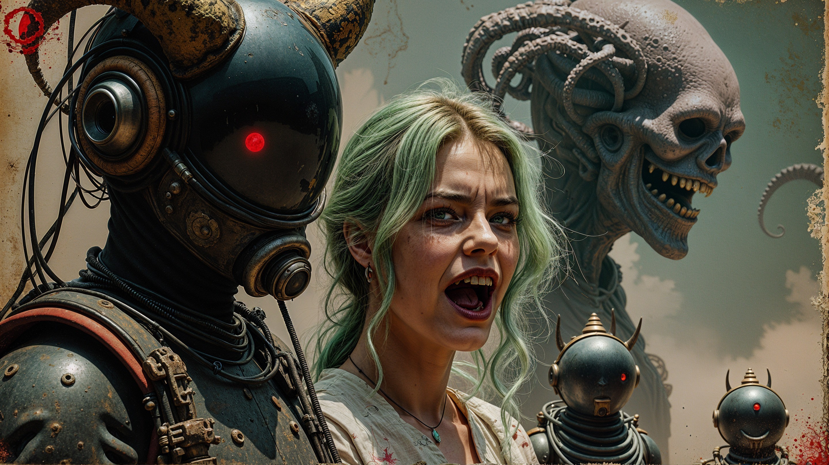 Futuristic Scene with Emotion and Robotic Figures