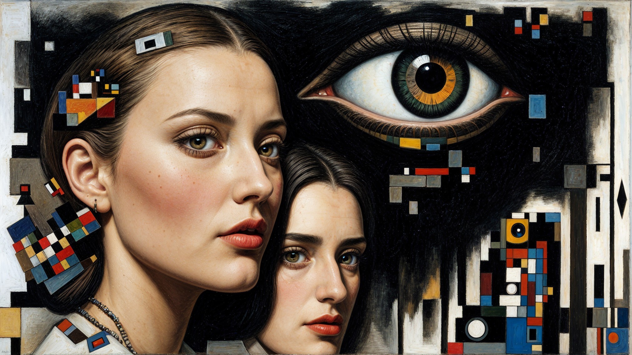 Portraits of Two Women with Abstract Background Elements