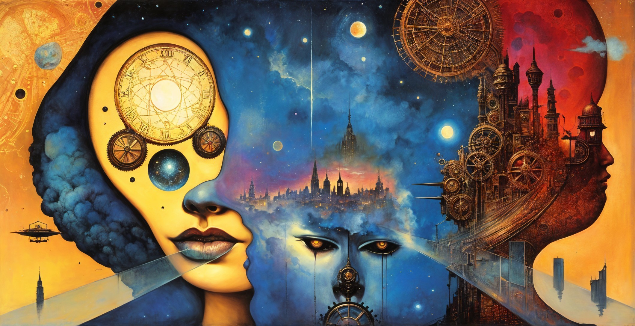 Surreal Fantasy Artwork with Cosmic Elements and Silhouette
