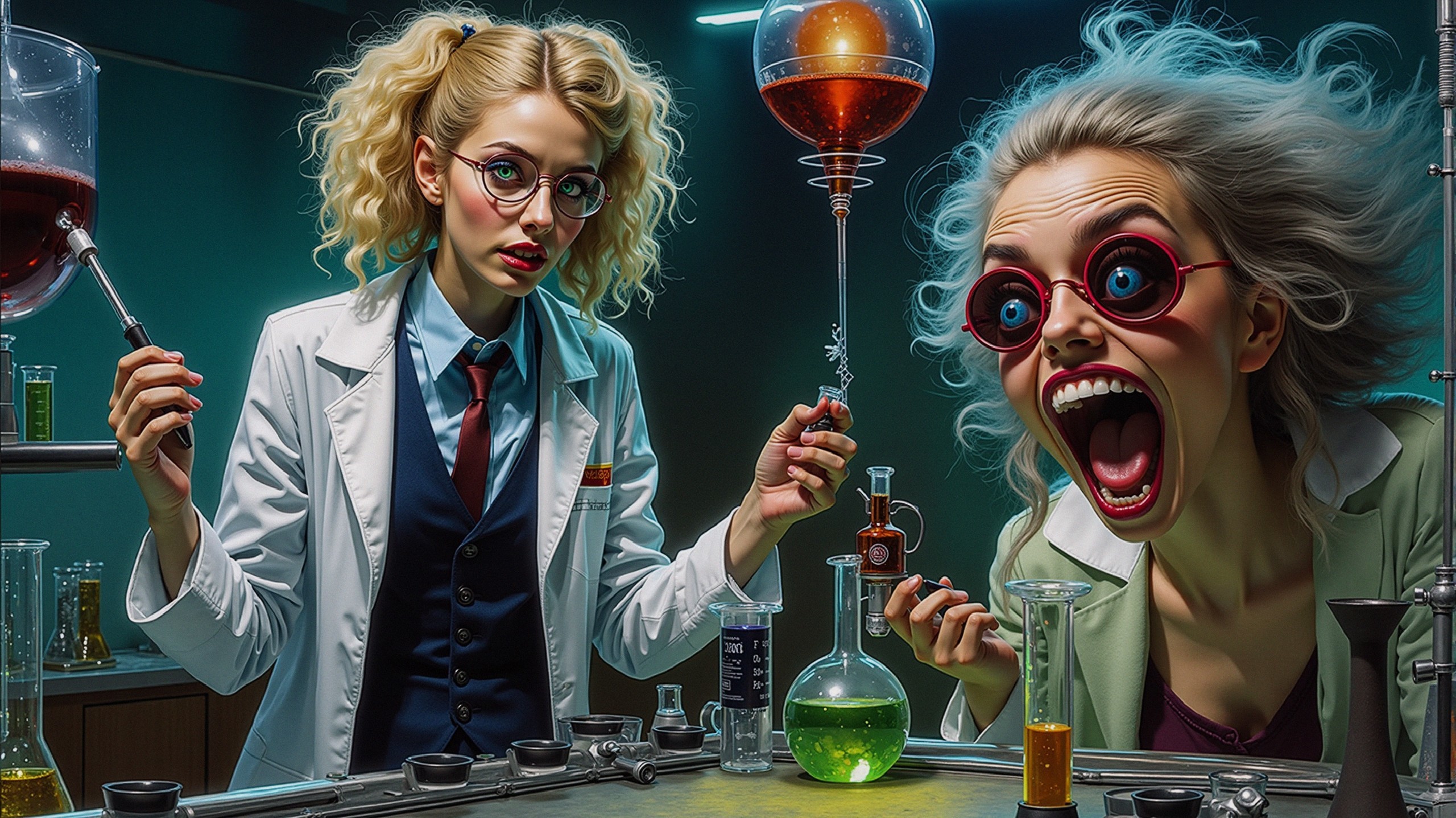 Eccentric Scientists Conducting Colorful Experiments