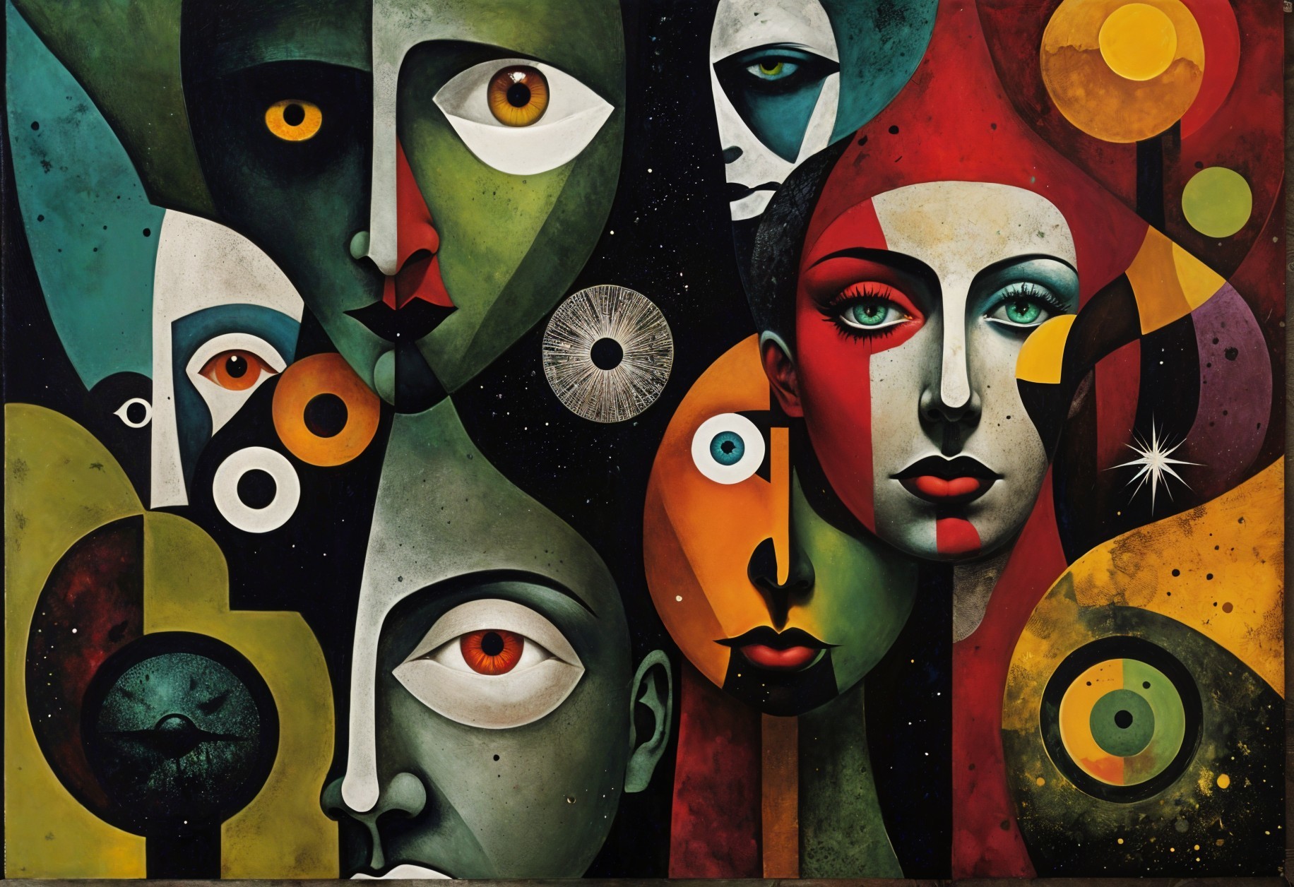 Vibrant Abstract Composition of Human Faces in Color