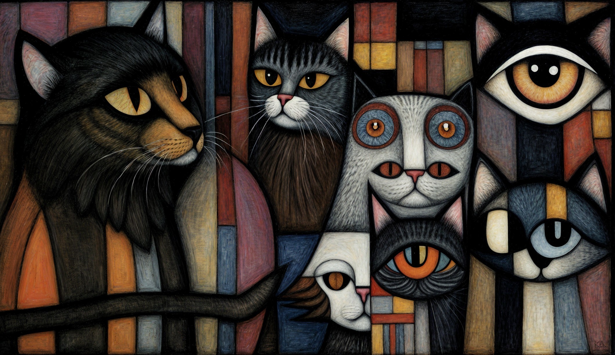 Abstract Composition of Colorful Stylized Cats