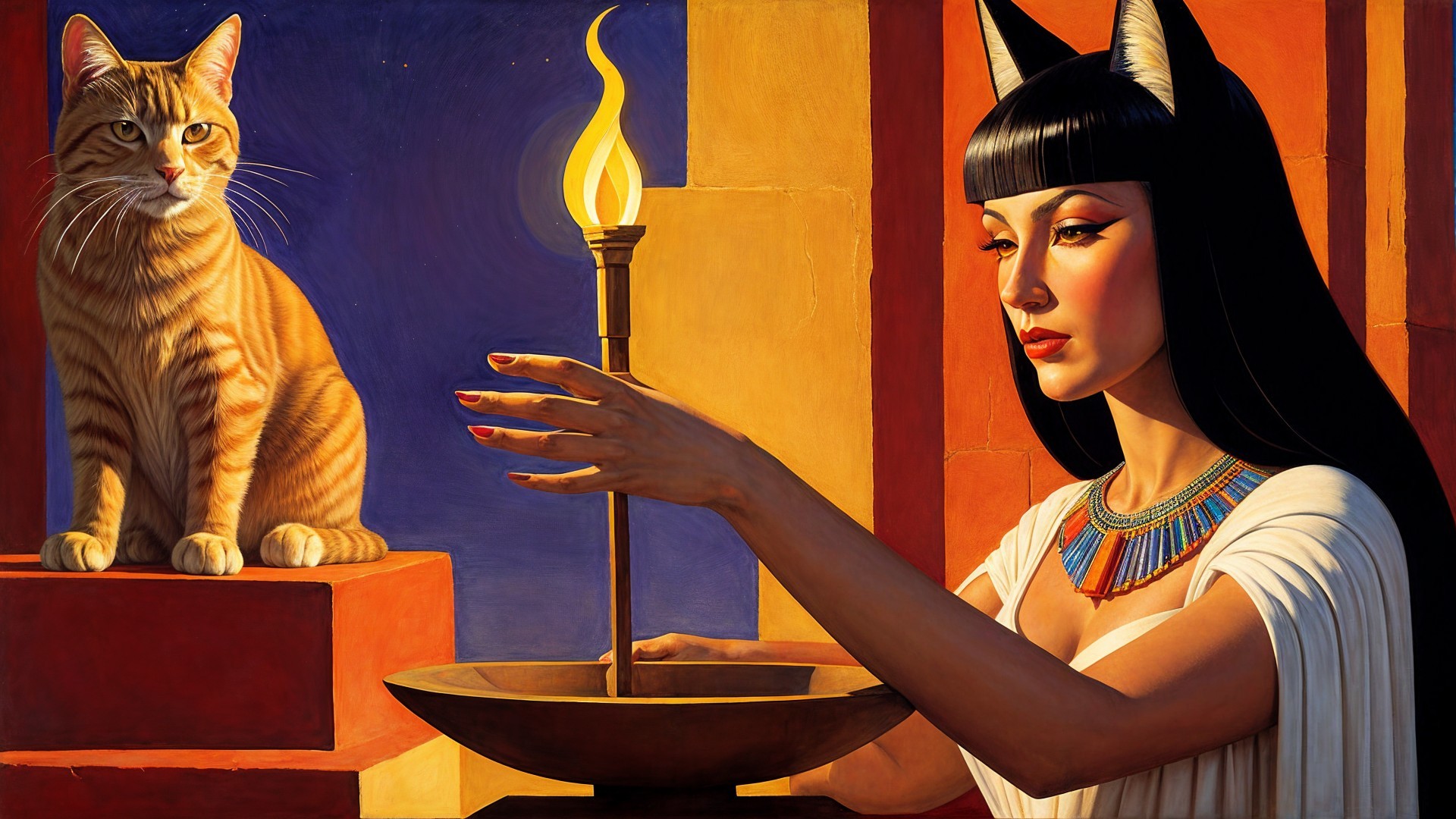 Serene Woman with Cat in Ancient Egyptian Setting