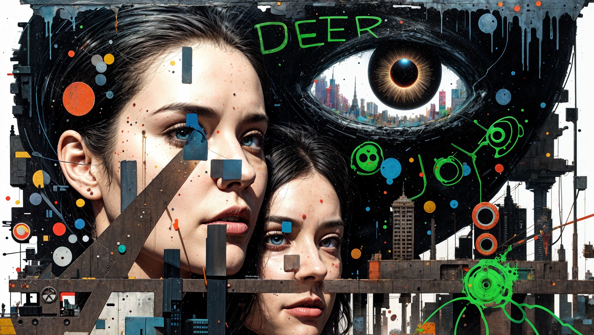 Abstract Portraits of Women in Urban Landscape Art