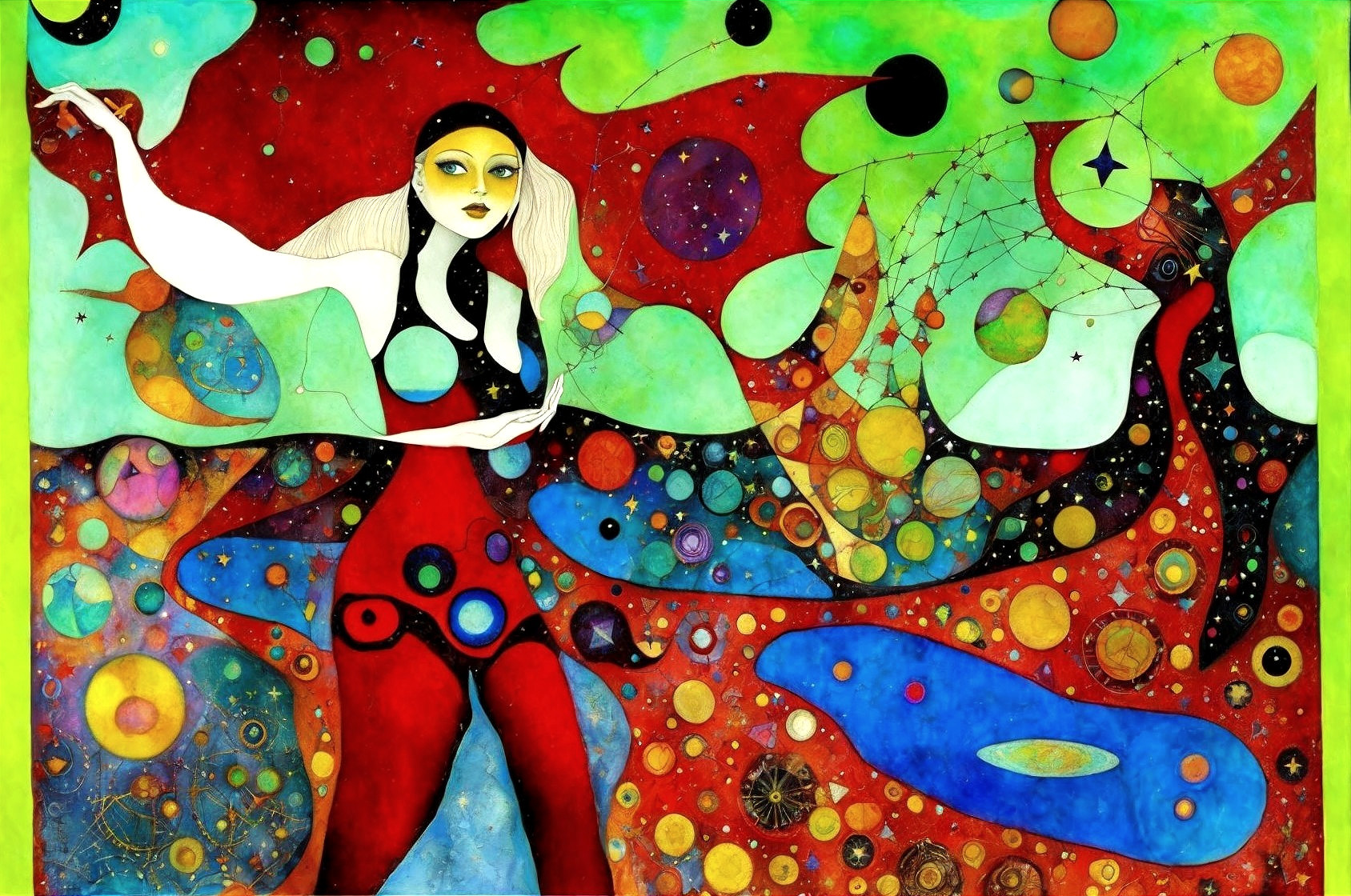 Abstract Artwork of Stylized Figure in Cosmic Colors