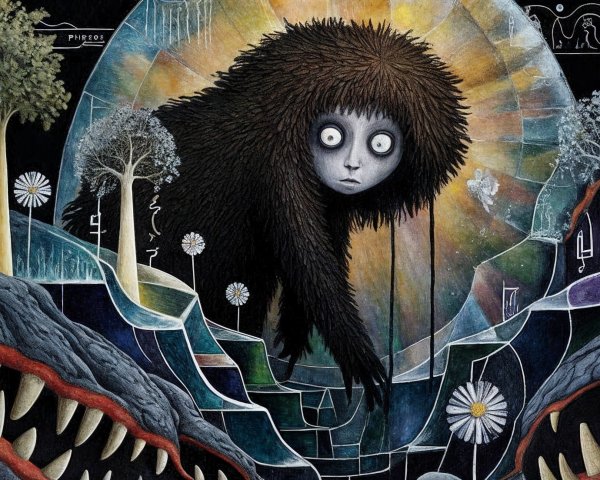 Surreal Illustration of a Shadowy Figure in Dreamscape