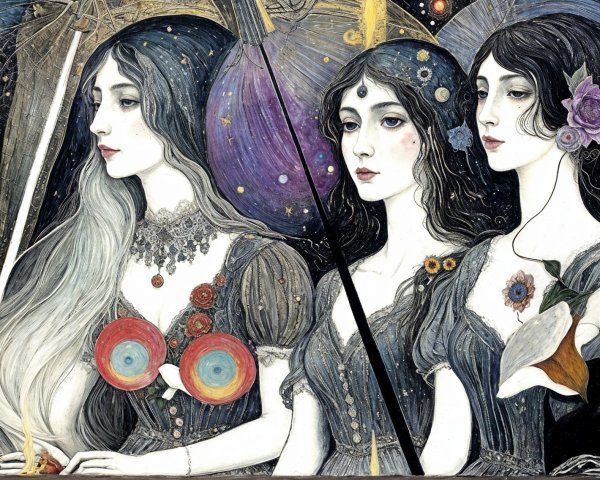 Illustration of Four Elegantly Dressed Women with Jewelry