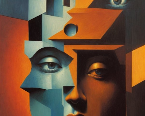 Fragmented Face Artwork with Geometric Shapes and Colors