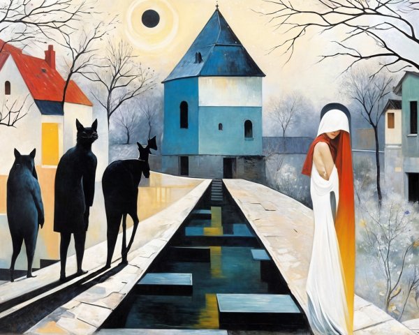 Surreal Landscape with Tranquil Figure and Animals