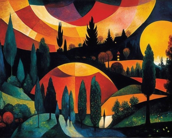 Vibrant Abstract Landscape with Bold Colors and Shapes