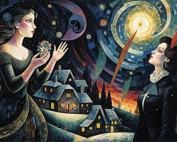 Surreal Nighttime Landscape with Mystical Exchange