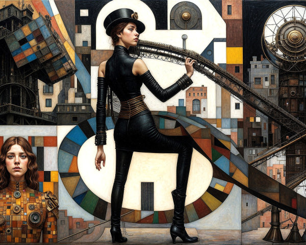 Futuristic Woman in Surreal Geometric Landscape