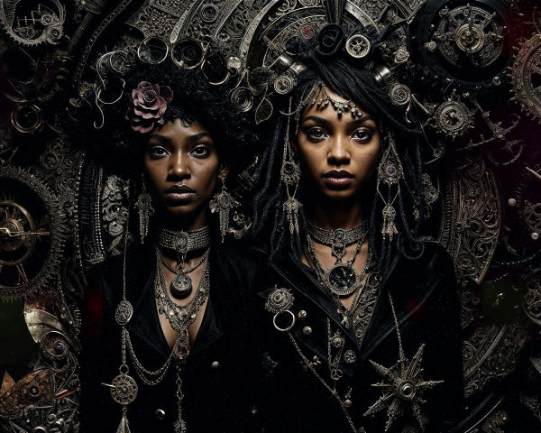 Steampunk Women in Intricate Gears and Jewelry