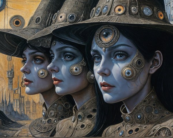 Three Women in Ethereal Designs with Surreal Features